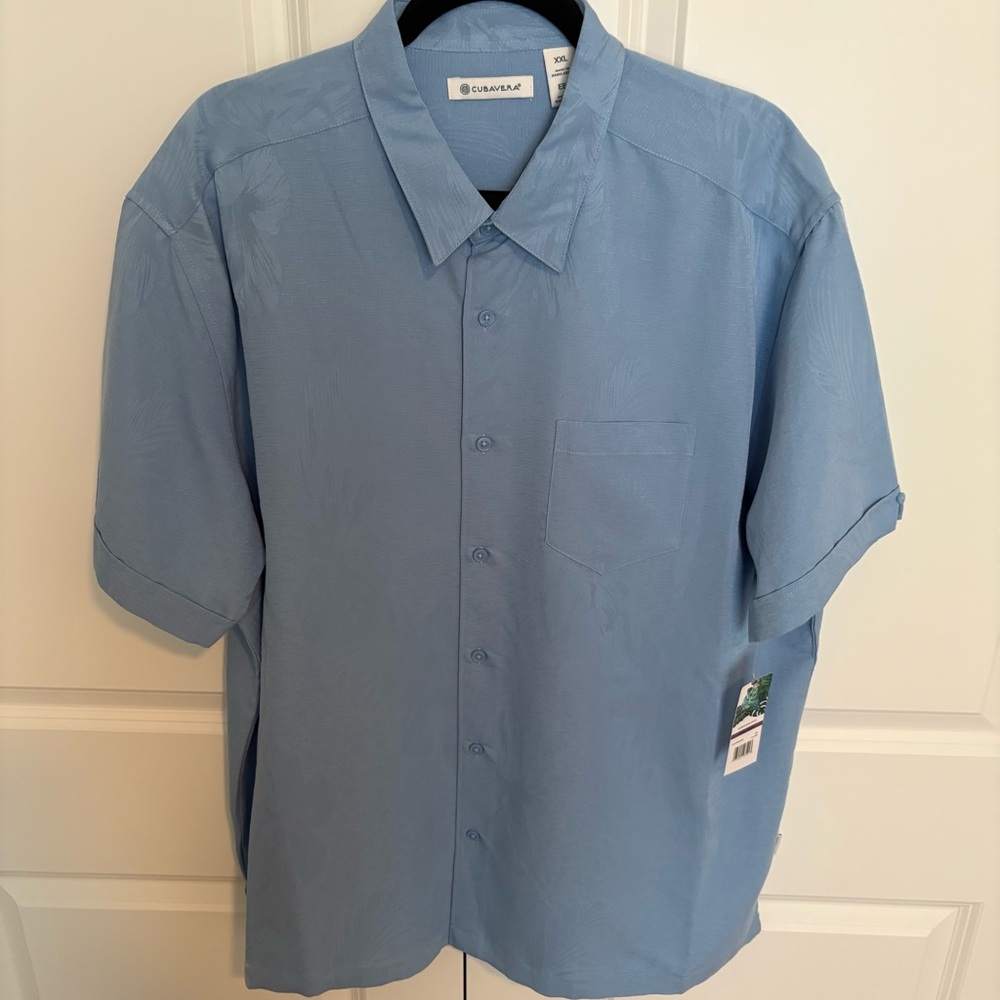 Cubavera Blue Casual Button Down Shirt Relaxed Fit